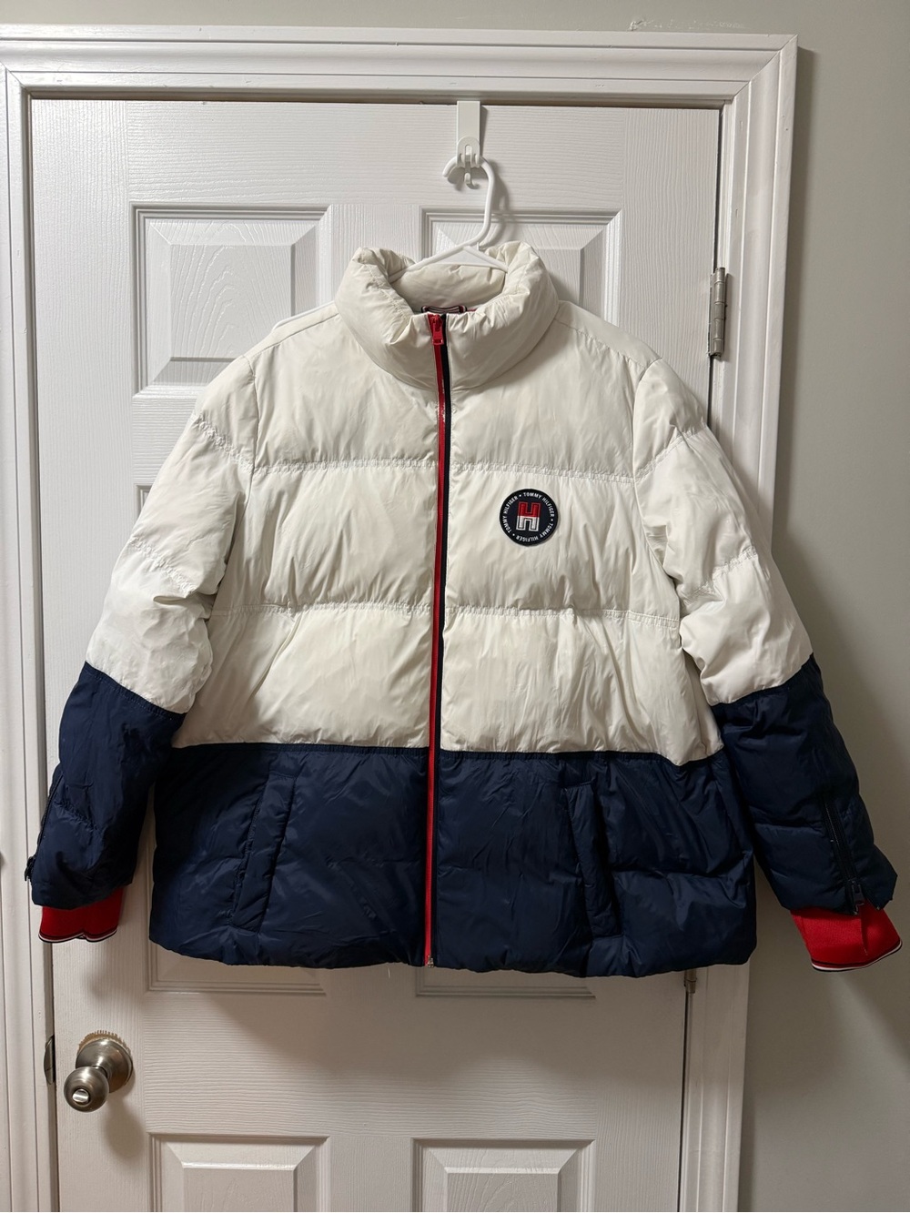 Tommy Hilfiger White, Navy & Red Colorblock Kids Puffer Jacket
